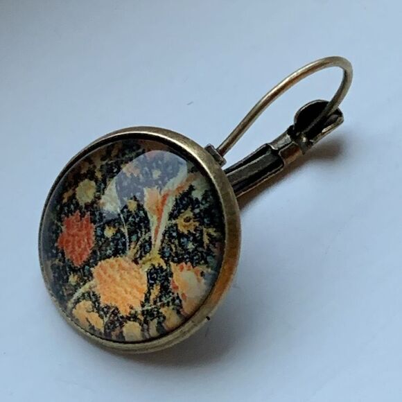 Gilded Black Chiyogami Earrings Glass Cabochon Handmade Dangles - Picture 5 of 10